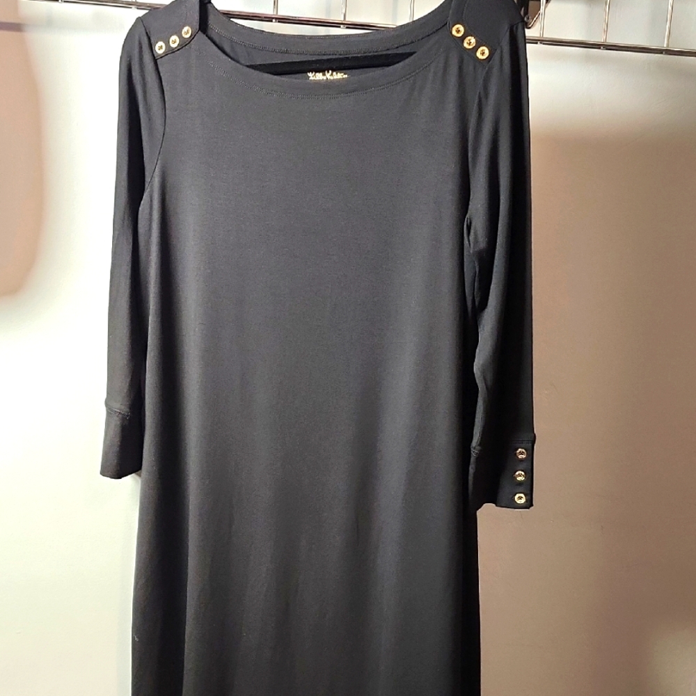 Lilly Pulitzer Black Dress with Gold Button Accents